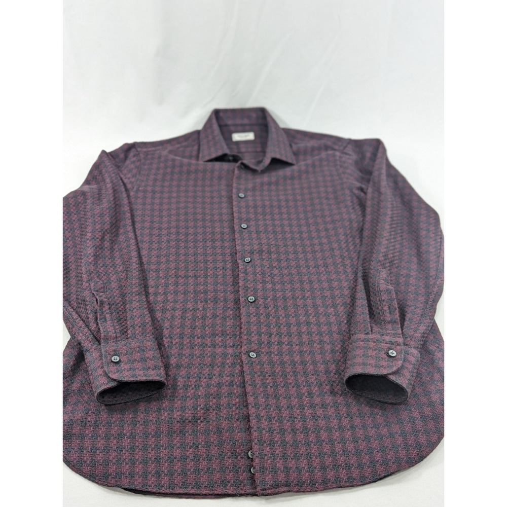 Taccaliti Shirt Men Large Black Maroo Button Up Long Sleeve Thick Textured Italy